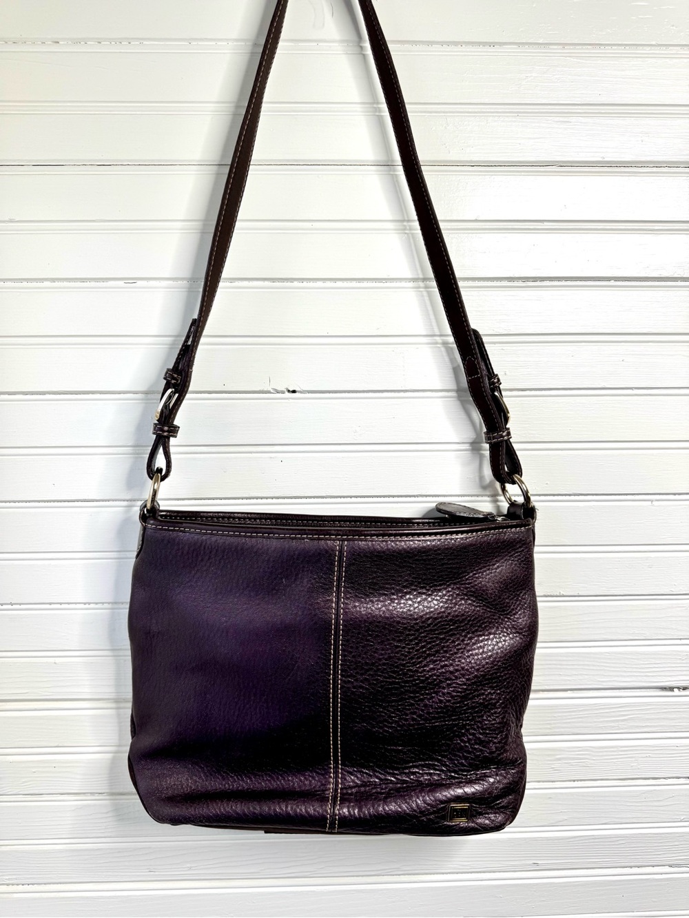 The Sak Pebbled Leather Shoulder Bag in Deep Brown with Brown Strap